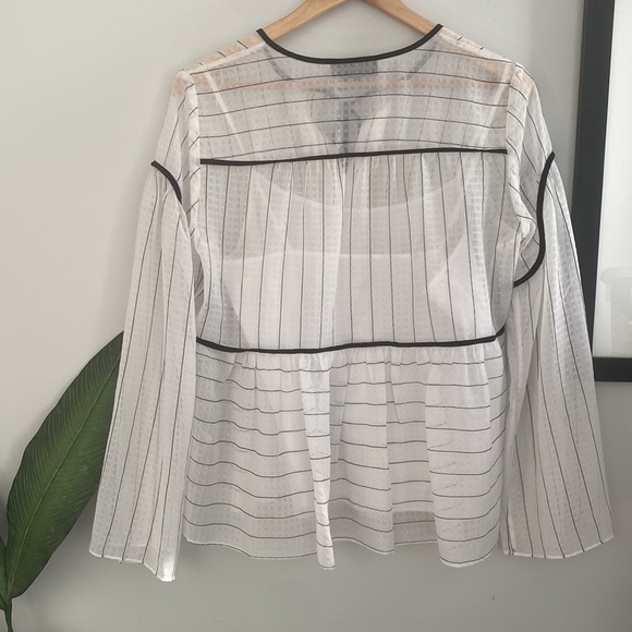 DKNY Sheer Black Striped Tie Front Blouse - Picture 8 of 13